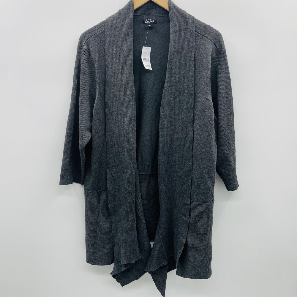 Simply Emma Womens Plus Size 2X Angled Ribbed Cardigan Sweater in‎ Dark Gray